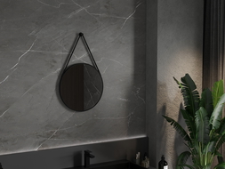 Mexen String Badezimmer-Spiegel rund 50 cm, schwarzer Rahmen - 9854-050-050-000-70