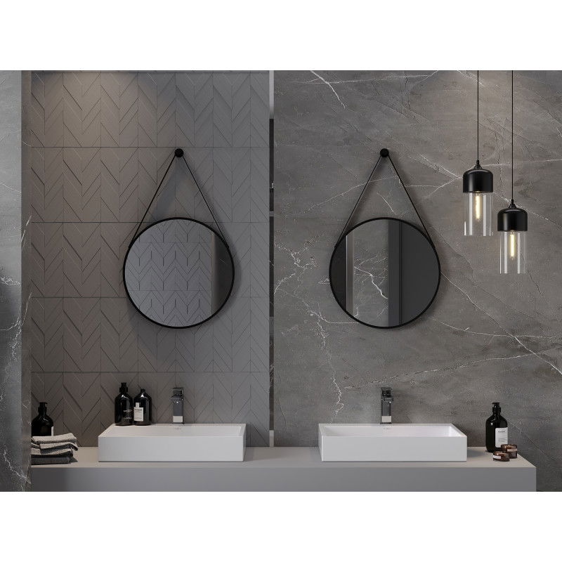 Mexen String miroir de salle de bains rond 50 cm, cadre noir - 9854-050-050-000-70