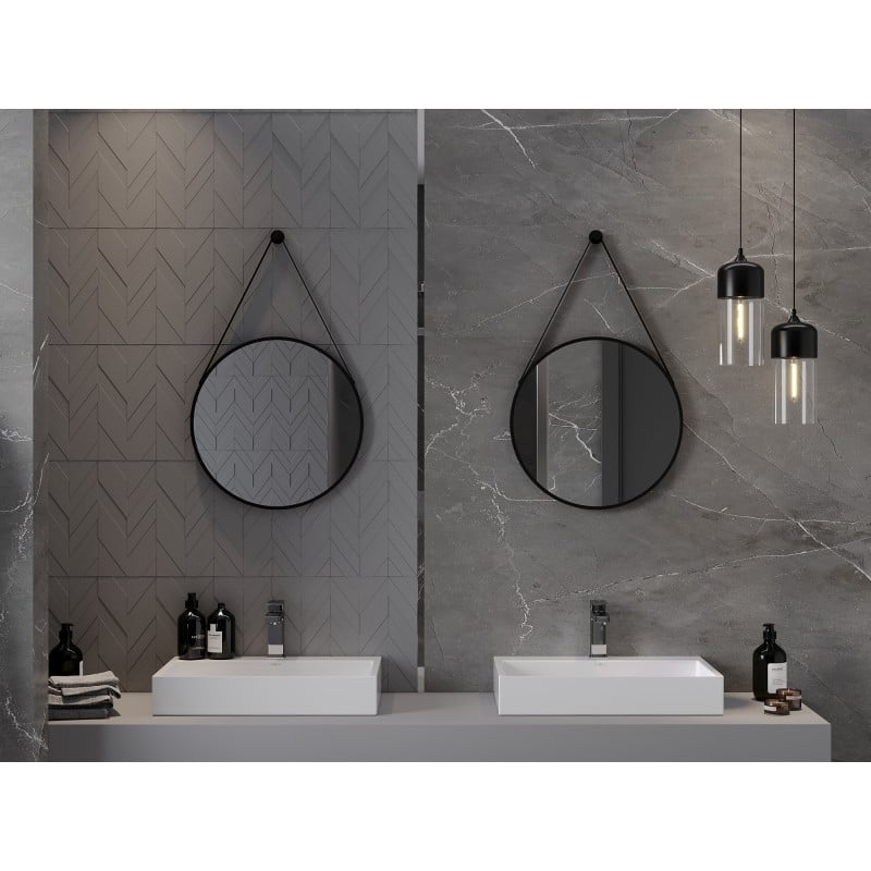 Mexen String rundes Badezimmerspiegel 50 cm, schwarzer Rahmen - 9854-050-050-000-70