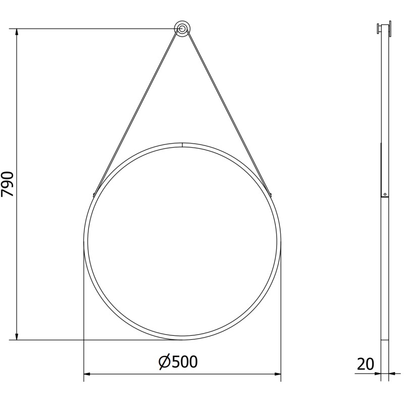 Mexen String okruglo ogledalo za kupaonicu 50 cm, crni okvir - 9854-050-050-000-70