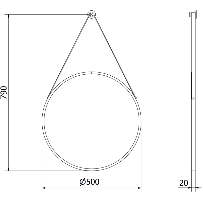 Mexen String round bathroom mirror 50 cm, black frame - 9854-050-050-000-70