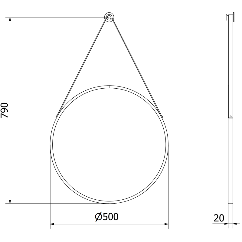 Mexen String rundes Badezimmerspiegel 50 cm, schwarzer Rahmen - 9854-050-050-000-70