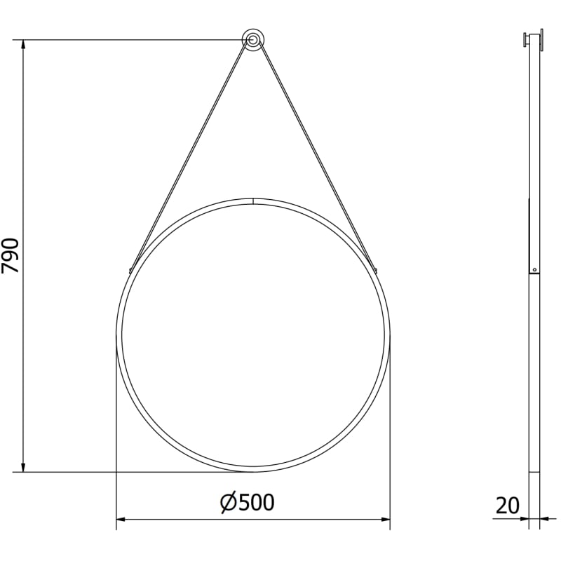 Mexen String ümmargune vannitoa peegel 50 cm, must raam - 9854-050-050-000-70