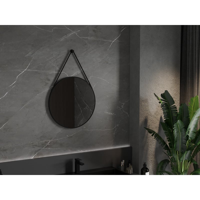 Mexen String espelho de casa de banho redondo 60 cm, moldura preta - 9854-060-060-000-70