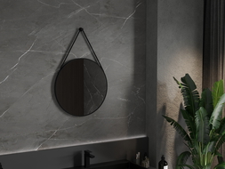 Mexen String miroir de salle de bain rond 60 cm, cadre noir - 9854-060-060-000-70