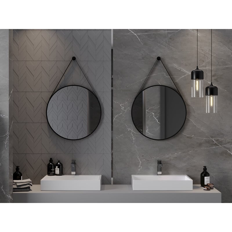 Mexen String round bathroom mirror 60 cm, black frame - 9854-060-060-000-70