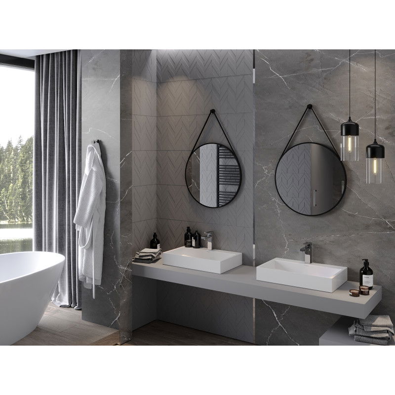 Mexen String round bathroom mirror 60 cm, black frame - 9854-060-060-000-70