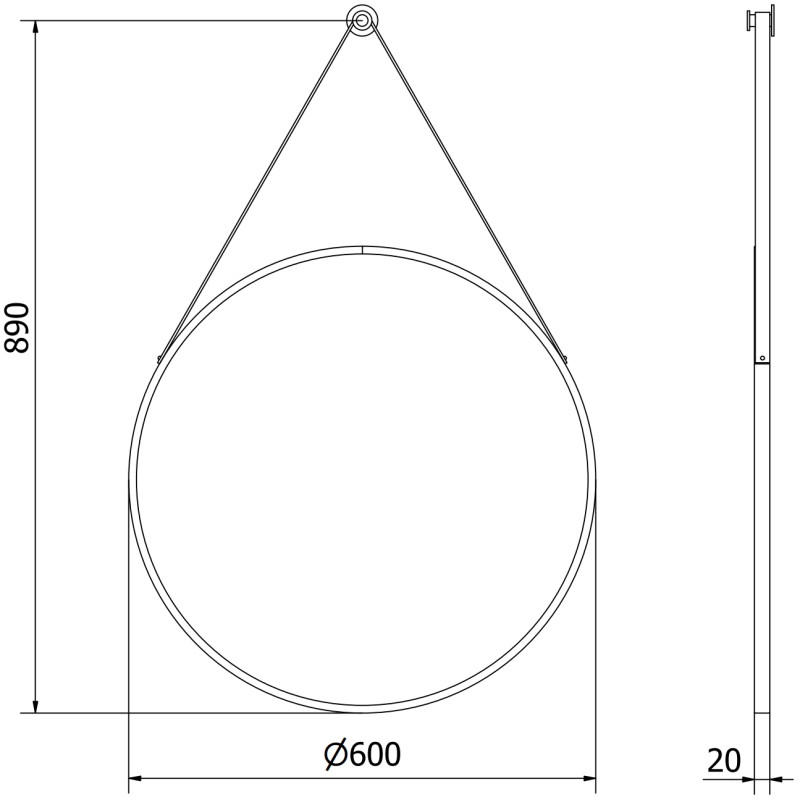 Mexen String okruglo kupaonsko ogledalo 60 cm, crni okvir - 9854-060-060-000-70