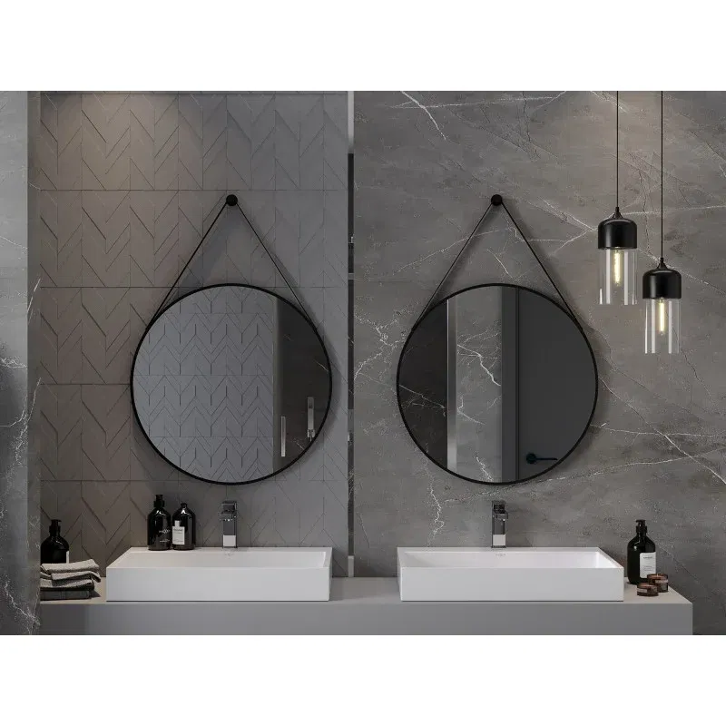 Mexen String Badezimmerspiegel rund 70 cm, schwarzer Rahmen - 9854-070-070-000-70