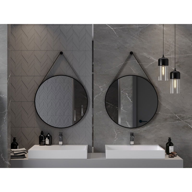 Mexen String espejo de baño redondo 70 cm, marco negro - 9854-070-070-000-70