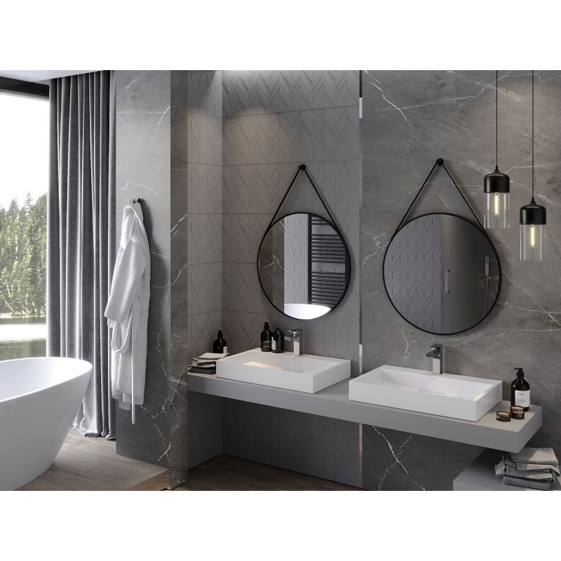 Mexen String specchio da bagno rotondo 70 cm, cornice nera - 9854-070-070-000-70