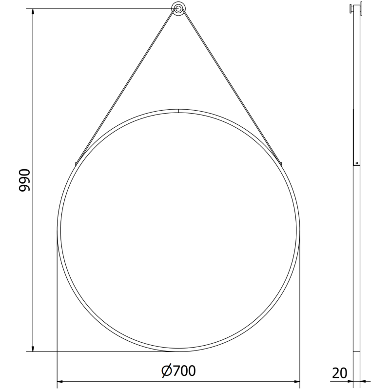Mexen String espelho de casa de banho redondo 70 cm, moldura preta - 9854-070-070-000-70
