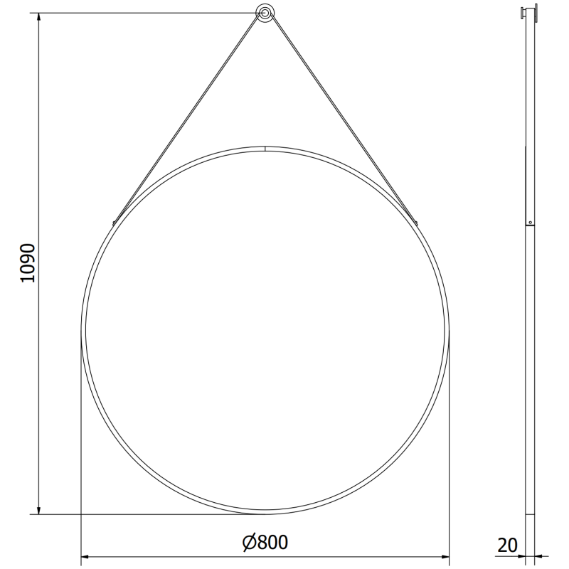Mexen String okroglo kopalniško ogledalo 80 cm, črn okvir - 9854-080-080-000-70