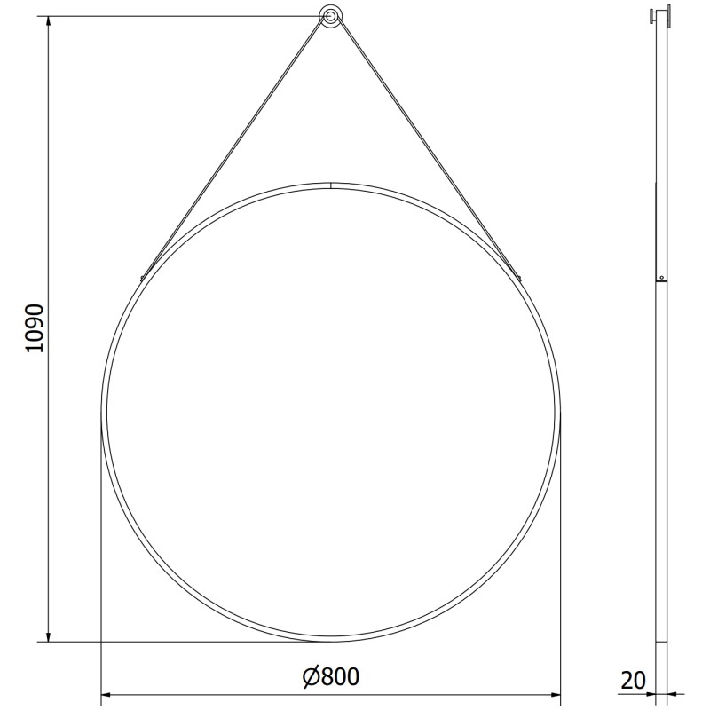 Mexen String ronde badkamerspiegel 80 cm, zwarte rand - 9854-080-080-000-70