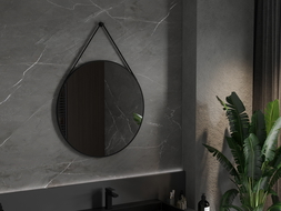Mexen String miroir de salle de bain rond 80 cm, cadre noir - 9854-080-080-000-70