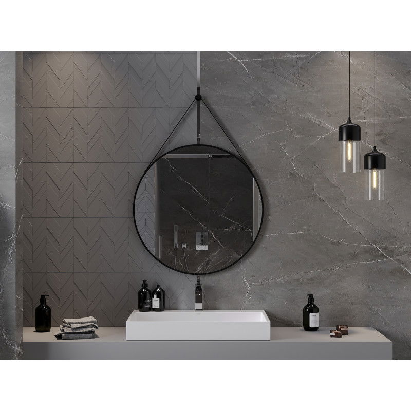 Mexen String miroir de salle de bain rond 80 cm, cadre noir - 9854-080-080-000-70