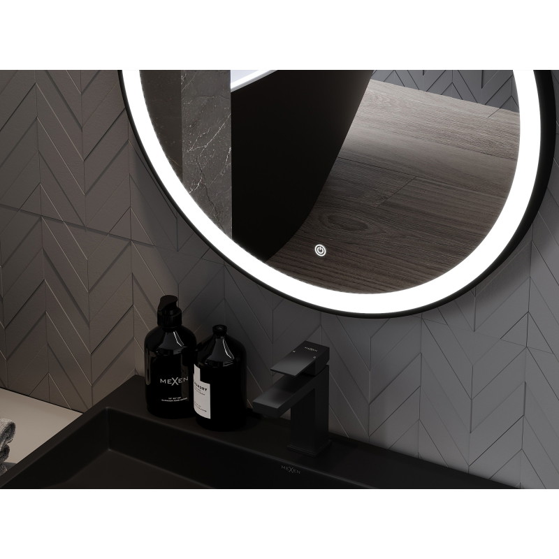 Mexen Esso miroir de salle de bain éclairé, rond 100 cm, LED 6000K, anti-buée, cadre noir - 9825-100-100-611-70