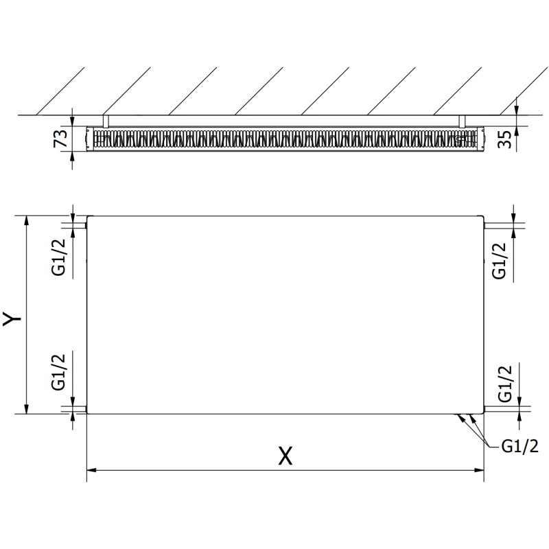 Mexen CVF21 Radiador plano 600 x 1200 mm, conexión inferior, 1452 W, antracita - W621F-060-120-66