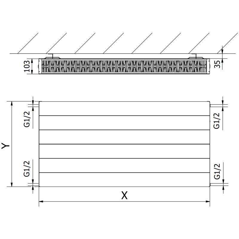 Mexen Line CL22 Plattenheizkörper 500 x 1200 mm, seitlicher Anschluss, 1637 W, schwarz - W422L-050-120-70