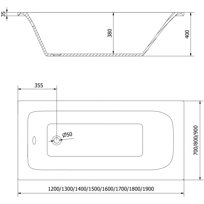 Mexen Vega Suorakulmainen kylpyamme 180 x 80 cm kotelolla ja yksiosainen 90 cm:n suihkuseinä, musta kuvio
