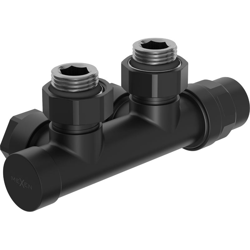 Mexen hoekradiatorkraan, Duplex, DN50, zwart - W907-000-70