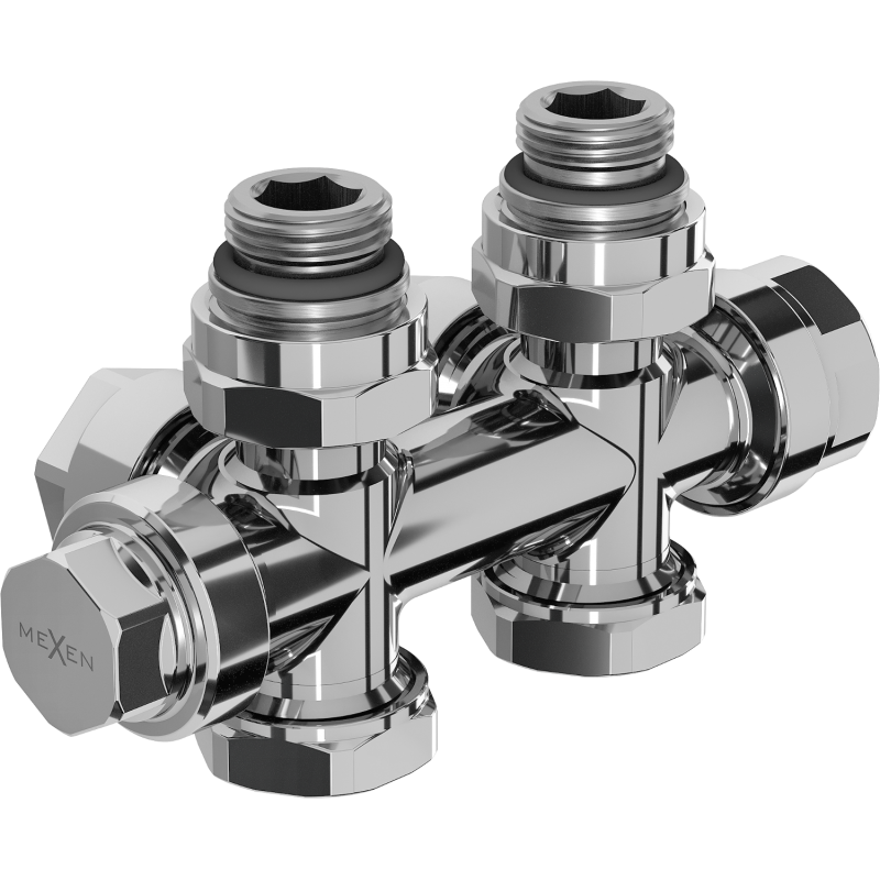 Mexen Uni-Term radiator valve angled/straight, Duplex, DN50, chrome - W908-000-01