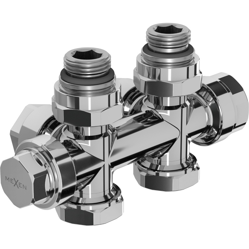 Mexen Uni-Term vanne de radiateur d'angle/droite, Duplex, DN50, chromée - W908-000-01