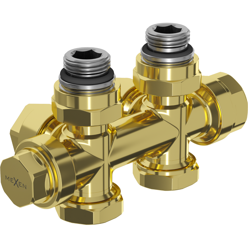 Mexen Uni-Term radiator valve angled/straight, Duplex, DN50, gold - W908-000-50