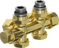 Mexen Uni-Term radiatorkran vinklad/rak, Duplex, DN50, guld - W908-000-50