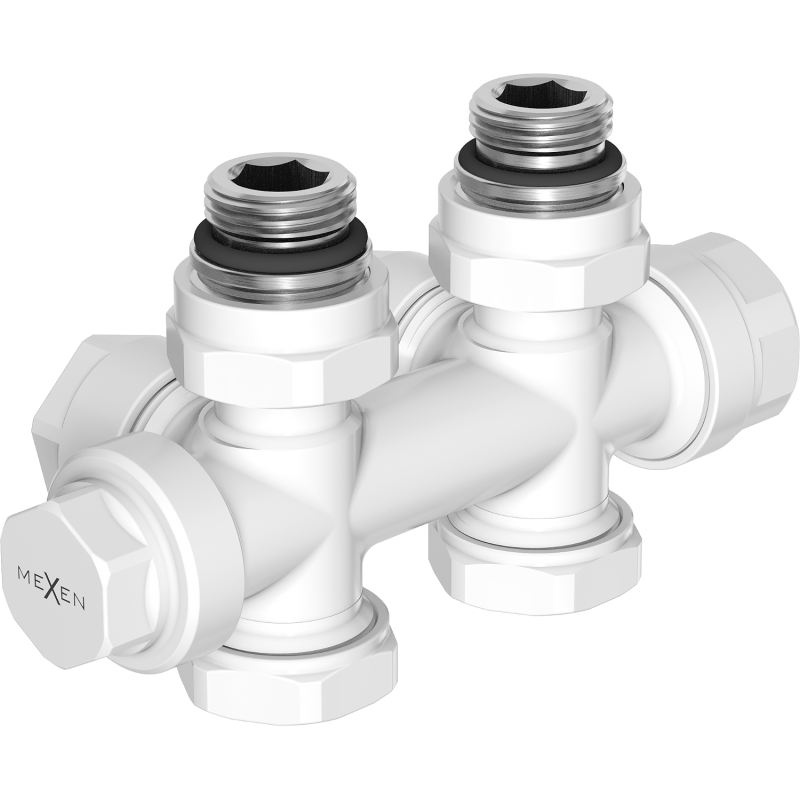 Mexen Uni-Term Heizkörperventil Eck-/Durchgangsform, Duplex, DN50, weiß - W908-000-20