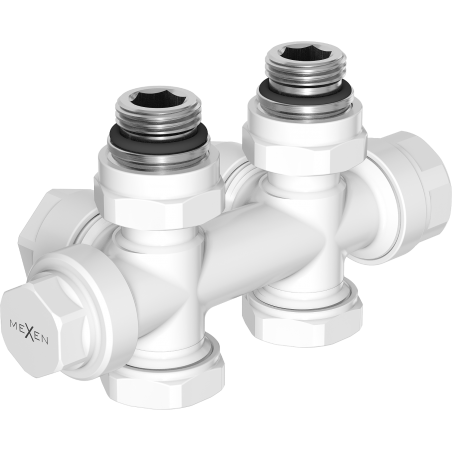 Mexen Uni-Term válvula de radiador angular/reta, Duplex, DN50, branco - W908-000-20