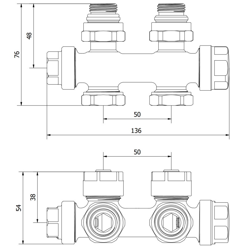 Mexen Uni-Term radiaatori nurk-/sirgeventiil, Duplex, DN50, valge - W908-000-20