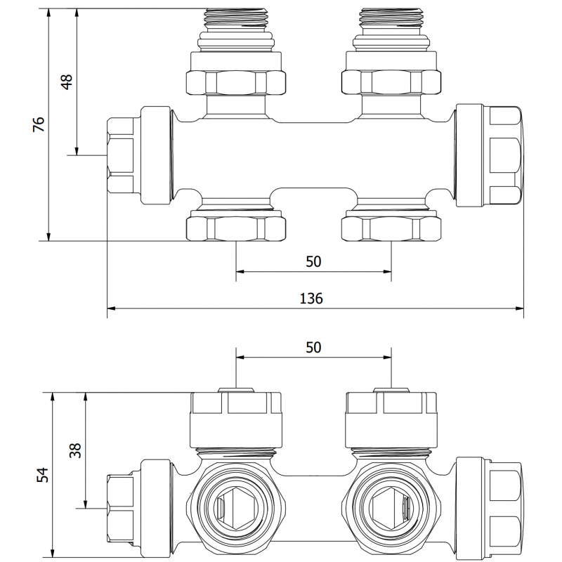 Mexen Uni-Term radiatora vārsts leņķa/tiešs, Duplex, DN50, balts - W908-000-20