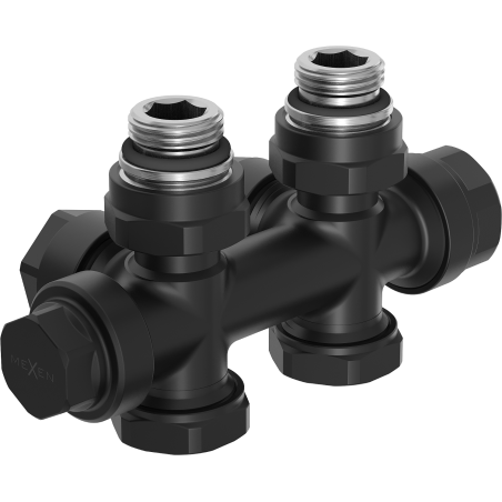 Mexen Uni-Term radiator valve angular/straight, Duplex, DN50, black - W908-000-70