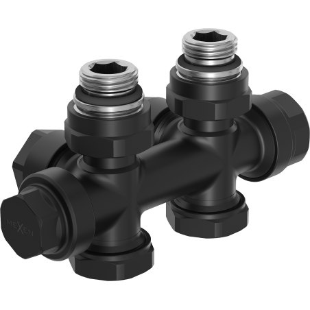 Mexen Uni-Term radiatorventil vinkel/rak, Duplex, DN50, svart - W908-000-70