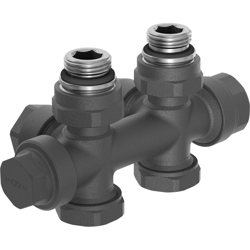 Mexen Uni-Term angled/straight radiator valve, Duplex, DN50, anthracite - W908-000-66