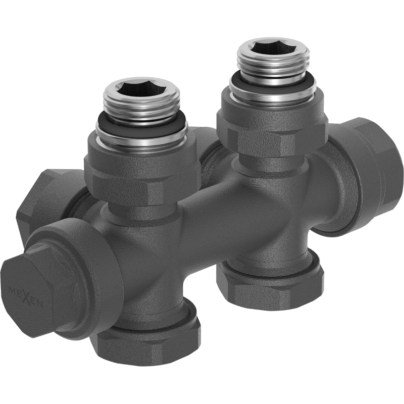 Mexen Uni-Term valvola del radiatore angolare/dritta, Duplex, DN50, antracite - W908-000-66