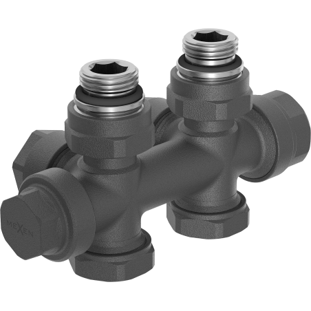 Mexen Uni-Term hoekradiatorkraan/recht, Duplex, DN50, antraciet - W908-000-66