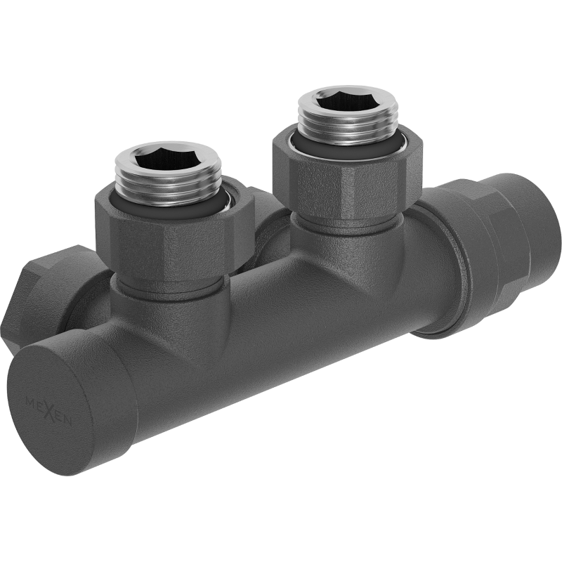 Mexen hoekradiatorkraan, Duplex, DN50, antraciet - W907-000-66