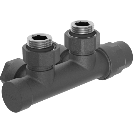 Mexen hoekradiatorkraan, Duplex, DN50, antraciet - W907-000-66