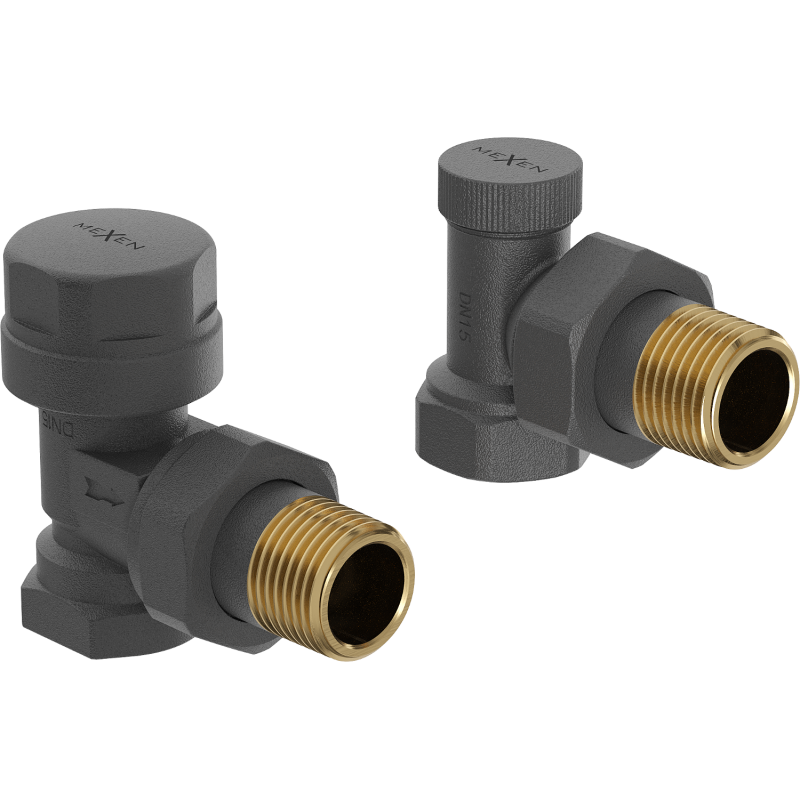 Mexen Uni-Term radiator valves, angled, anthracite - W901-000-66