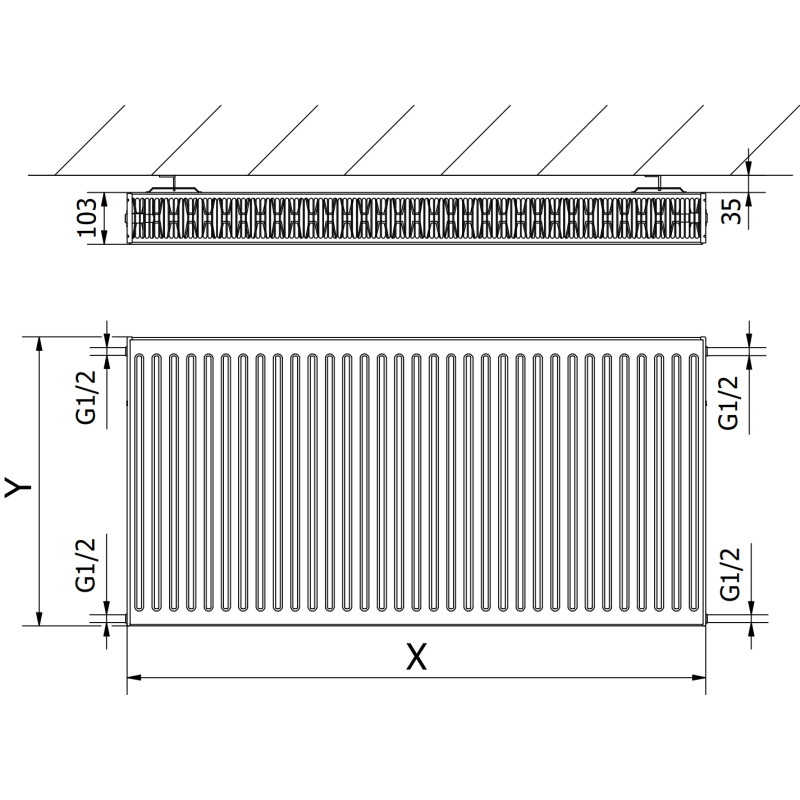 Mexen C22 platte radiator 500 x 400 mm, zij aansluiting, 570 W, zwart - W422-050-040-70