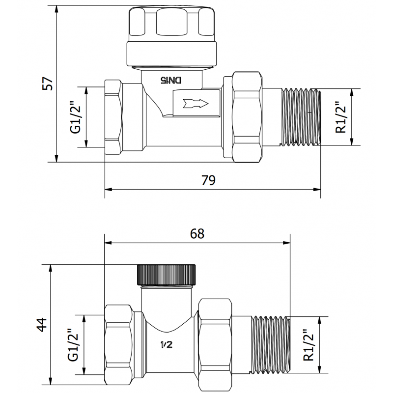 Mexen Uni-Term radiatorkranen recht, zwart - W902-000-70