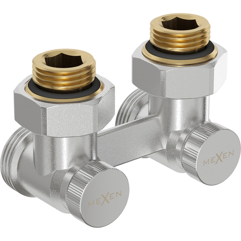 Mexen Uni-Term kahe toruga radiaatoriklapp DN50, nurkne 1/2"x3/4", nikkel - W911-012-01