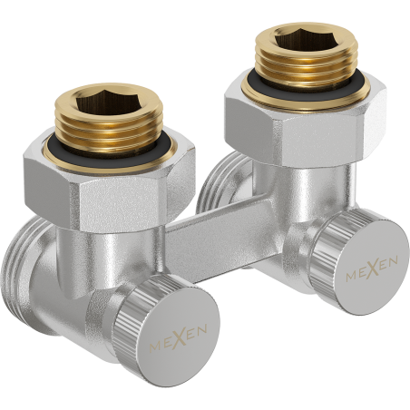 Mexen radiatorklep tweepijps DN50, hoekig 1/2"x3/4", nikkel - W911-012-01