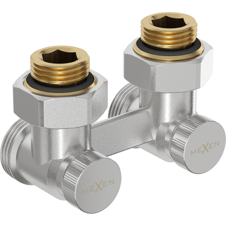 Mexen Uni-Term dual-pipe radiator valve DN50, angled 1/2"x3/4", nickel - W911-012-01