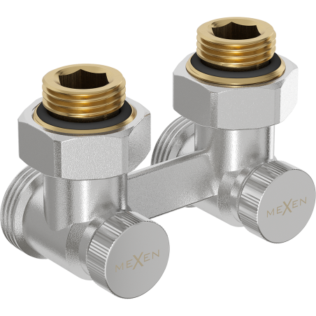 Mexen Uni-Term robinet de radiateur à double tuyauterie DN50, angulaire 1/2"x3/4", nickel - W911-012-01