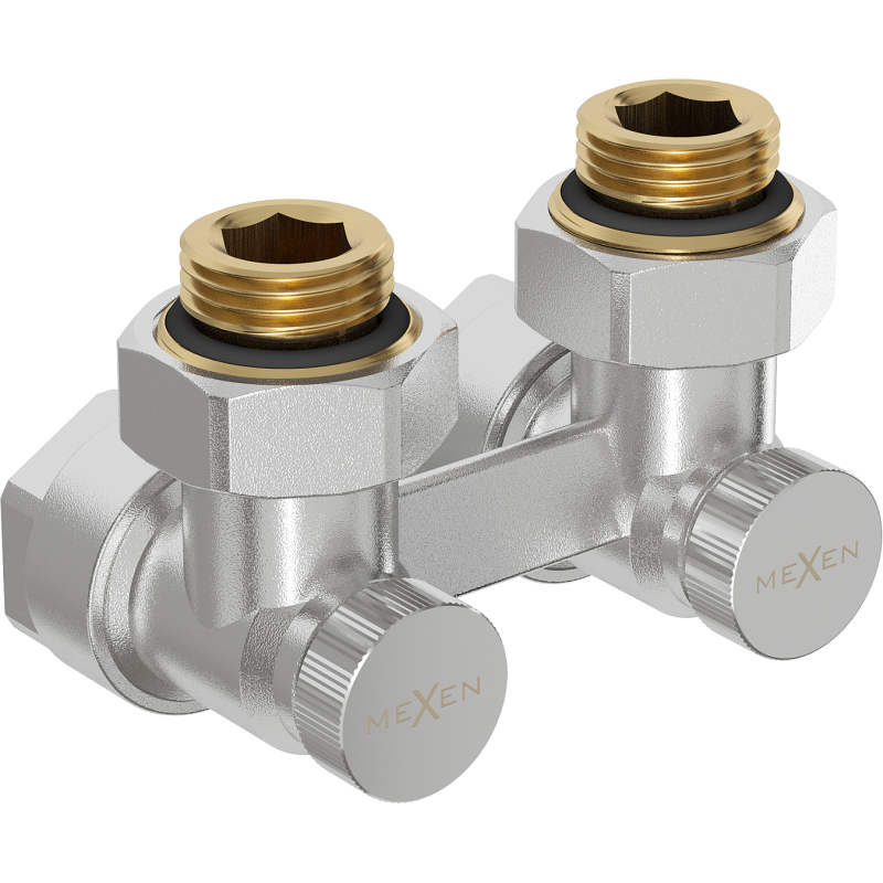 Mexen Uni-Term tweedraads radiatorkraan DN50, hoek 1/2"x16 mm, nikkel - W911-016-01