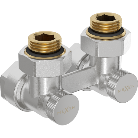Mexen Uni-Term divu cauruļu radiatora vārsts DN50, leņķveida 1/2"x16 mm, niķelis - W911-016-01