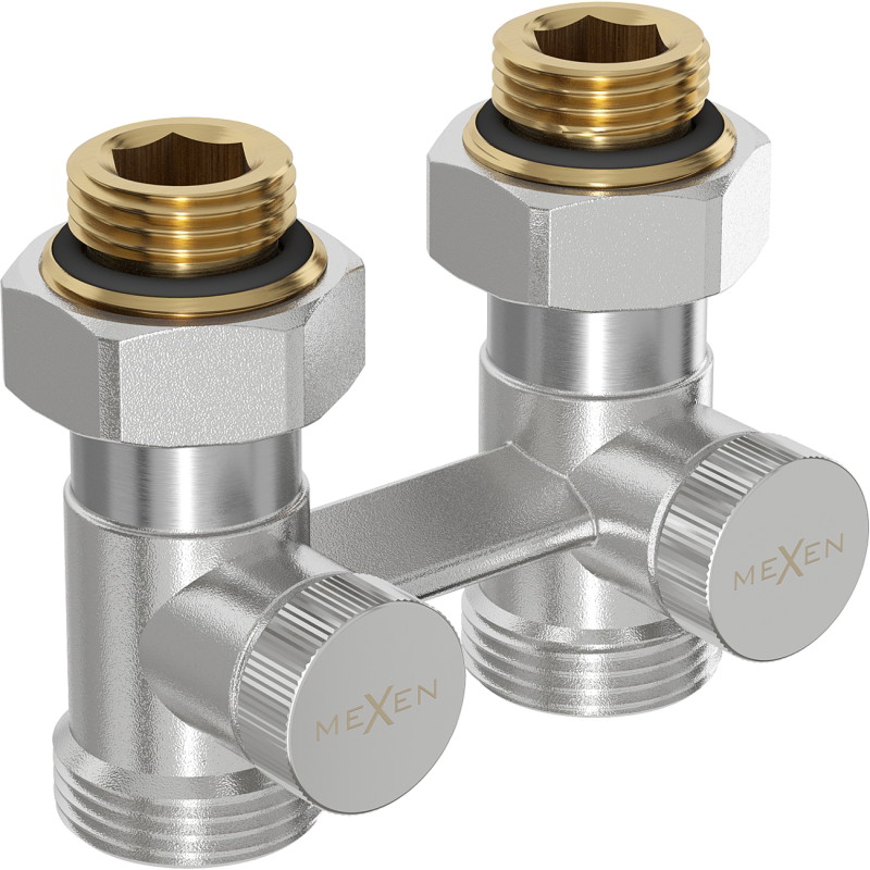 Mexen Uni-Term divcauruļu radiatora vārsts DN50, taisns 1/2"x3/4", niķelis - W912-012-01